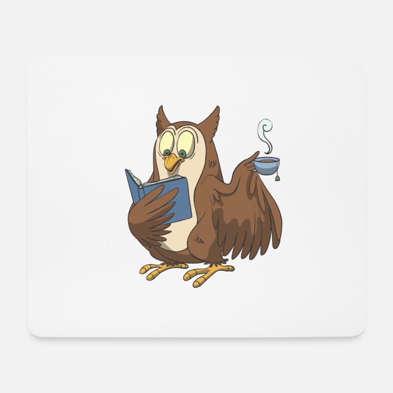 Bücher Eule mit einer Tasse Tee - Mousepad (Querformat) - Weiß