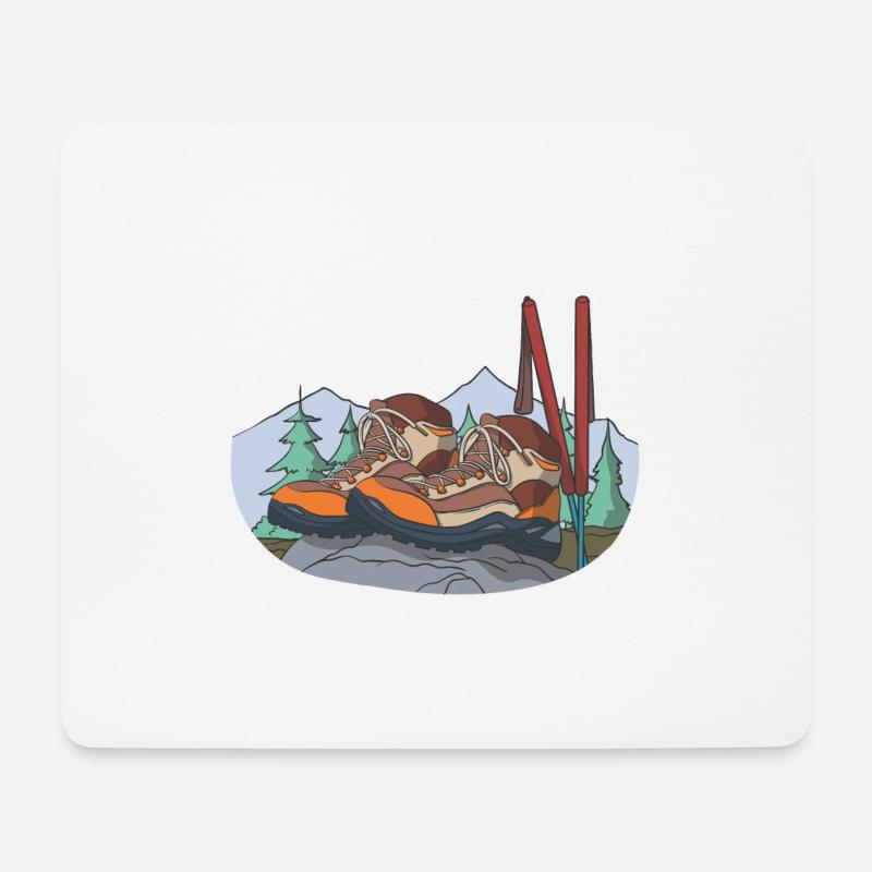 Wanderschuhe Bergschuhe Berge Stöcke - Mousepad (Querformat) - Weiß