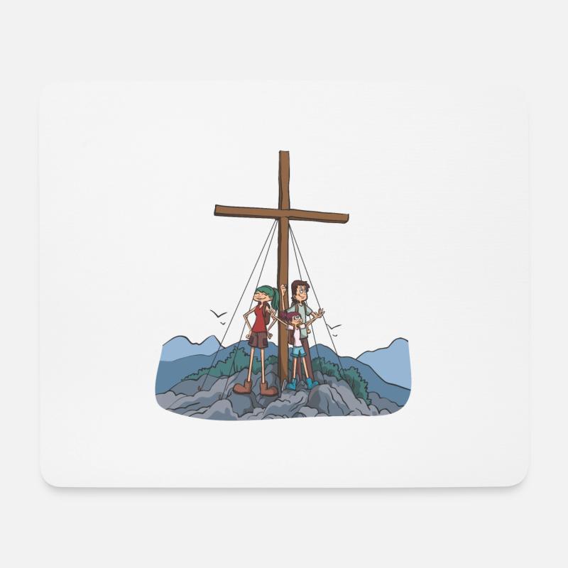 Wanderer am Gipfelkreuz im Gebirge - Mousepad (Querformat) - Weiß