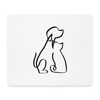 One line dog and cat black - Mouse Pad (horizontal) - white - Front