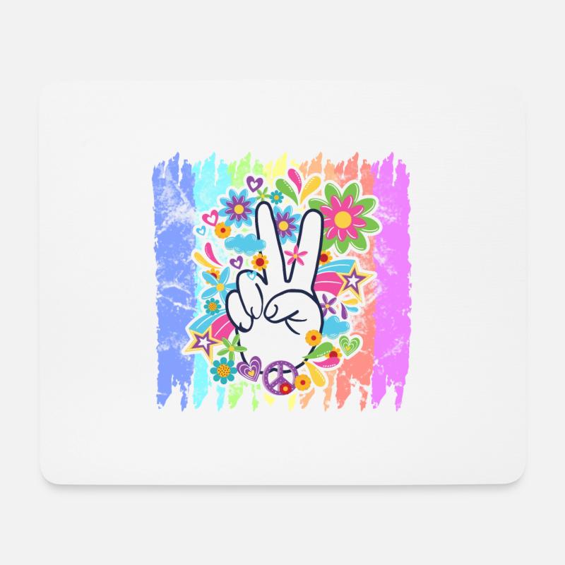 Hippie Peace Regenbogen | Hippies 60er Geschenke - Mousepad (Querformat) - Weiß