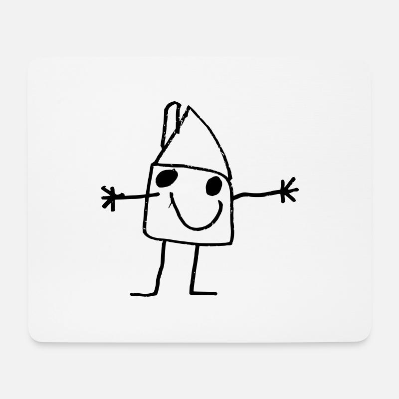 Lustige Kinderzeichnung des Hauses mit einem Lächeln - Mousepad (Querformat) - Weiß