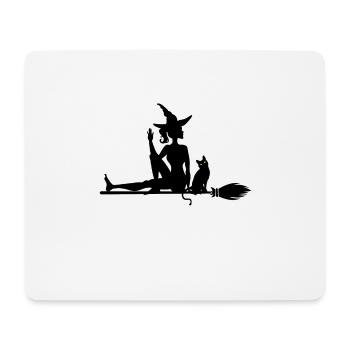 Witch with cat on witch's broom - Mouse Pad (horizontal) - white - Front