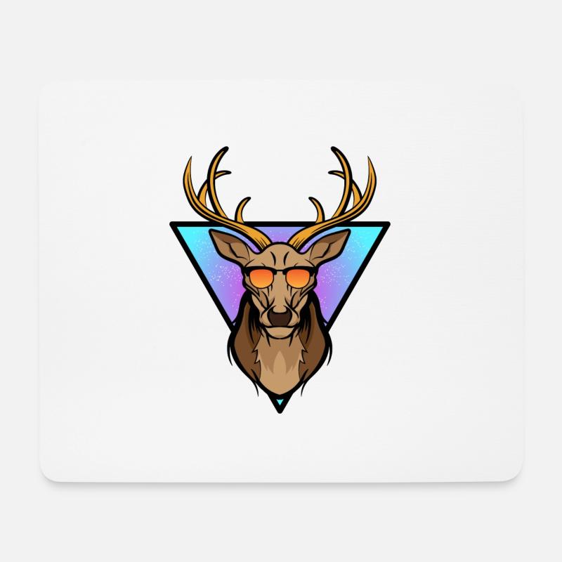 Lustiger Hirsch Deer mit Geweih & Sonnebrille - Mousepad (Querformat) - Weiß