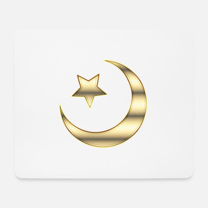 Islam: le croissant de lune et l'étoile - plaqué or - Tapis de souris (format paysage) - blanc