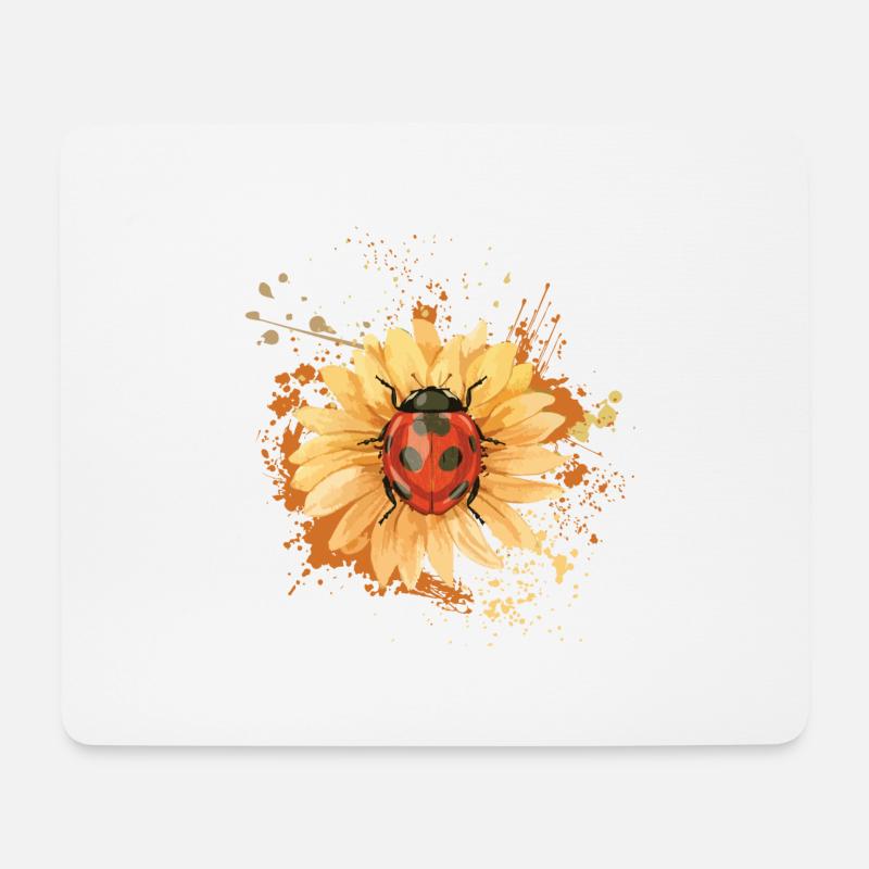 Marienkäfer auf Sonnenblume Blume Insekt Zeichnung - Mousepad (Querformat) - Weiß