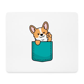 Welsh Corgi chien dans poche poitrine poche de chemise - Tapis de souris (format paysage) - blanc - Devant