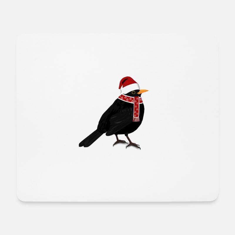 Amsel Mütze Schal Weihnachten Weihnachtsmann Vogel - Mousepad (Querformat) - Weiß