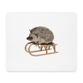 cooler Igel beim Schlittenfahren | Winter Geschenk - Mousepad (Querformat) - Weiß - Vorne