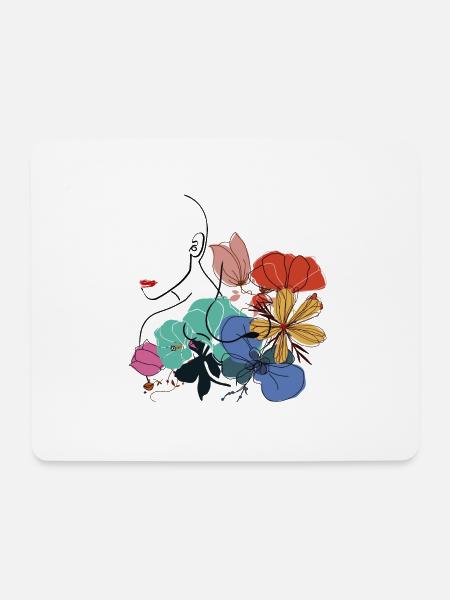 Frau mit Blumen - Mousepad (Querformat) - Weiß