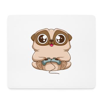 Süßer Gaming Mops Hund mit Gaming Controller - Mousepad (Querformat) - Weiß - Vorne