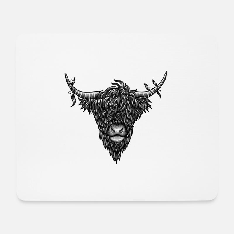 Hochlandkuh - Mousepad (Querformat) - Weiß