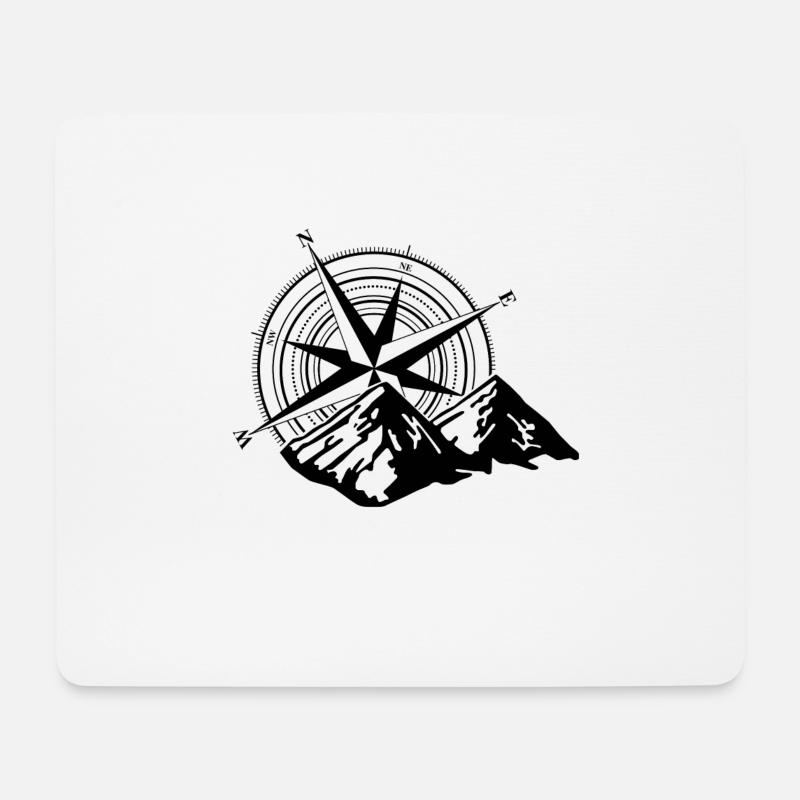 Berge Kompass schwarz - Mousepad (Querformat) - Weiß