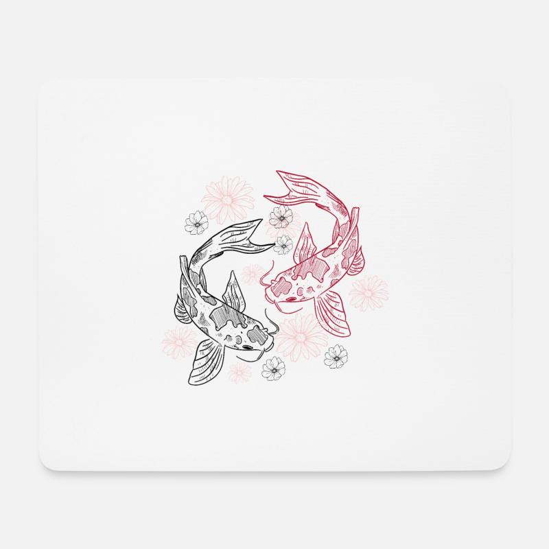 Koi Fisch und Sakura Blume - Mousepad (Querformat) - Weiß