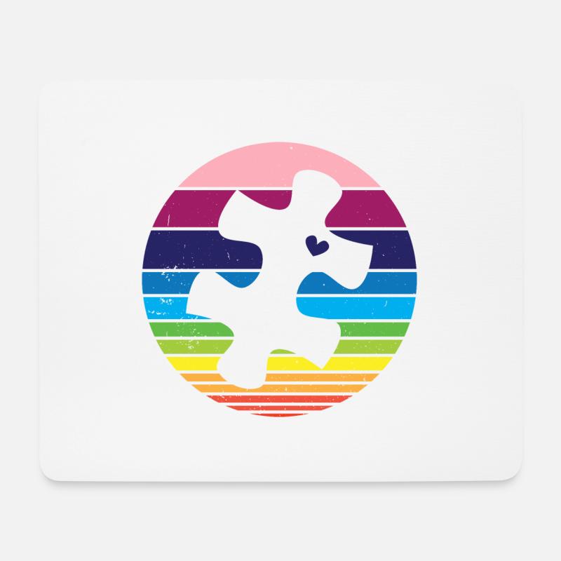 Retro Puzzle Heart Autism Awar... Autism Awareness - Mousepad (Querformat) - Weiß