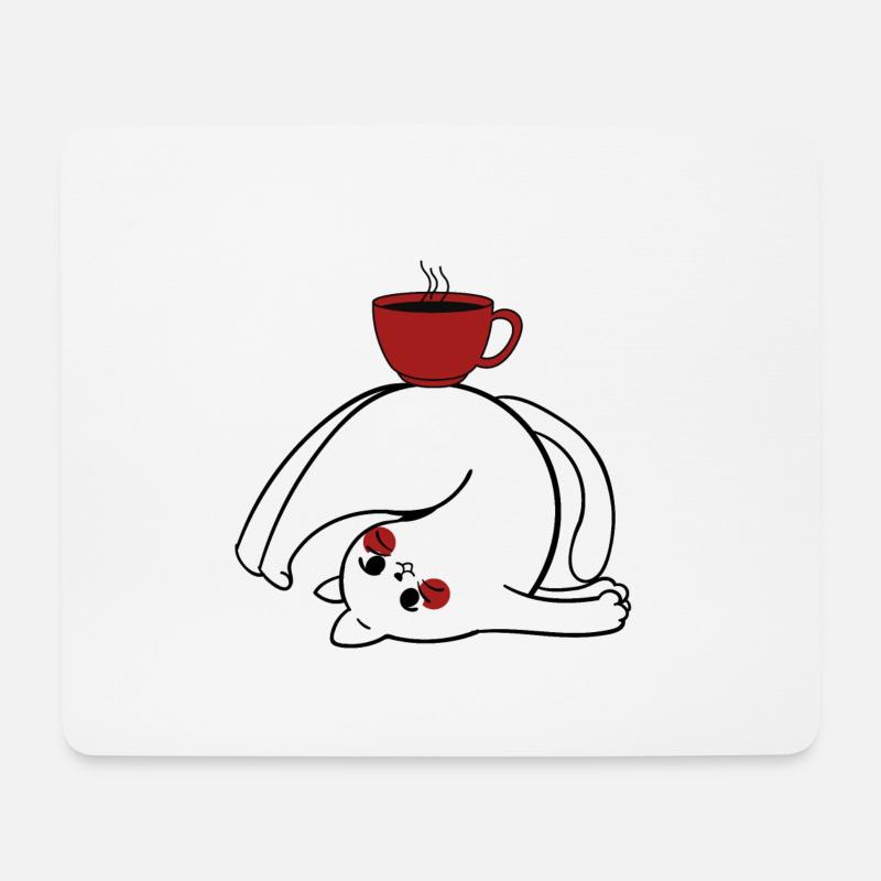 Chat Café Schwarz Yoga Cat Coffee - Mousepad (Querformat) - Weiß