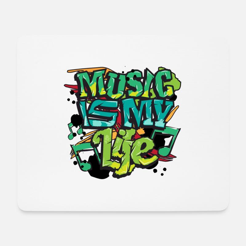 Musik ist mein Leben Textkunst - Graffiti Grunge Stil - Mousepad (Querformat) - Weiß
