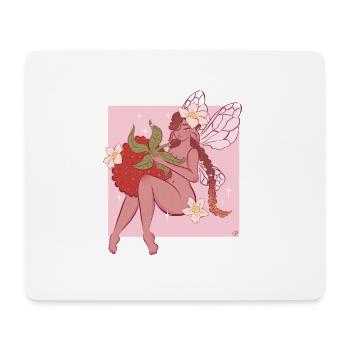 Raspberry with flowers is carried by fairy elf - Mouse Pad (horizontal) - white - Front