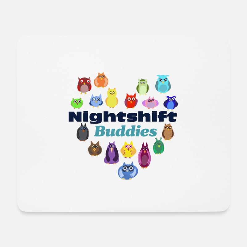 Nightshift Buddies Owls - Mousepad (Querformat) - Weiß