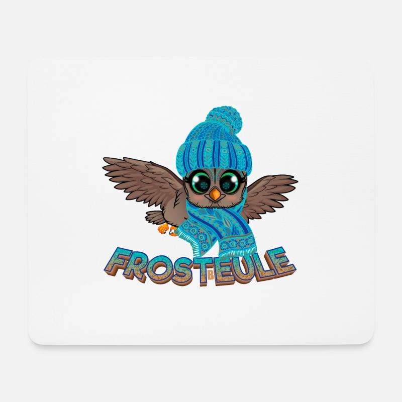 Frosteule Eule Frostbeule Herbst Winter - Mousepad (Querformat) - Weiß