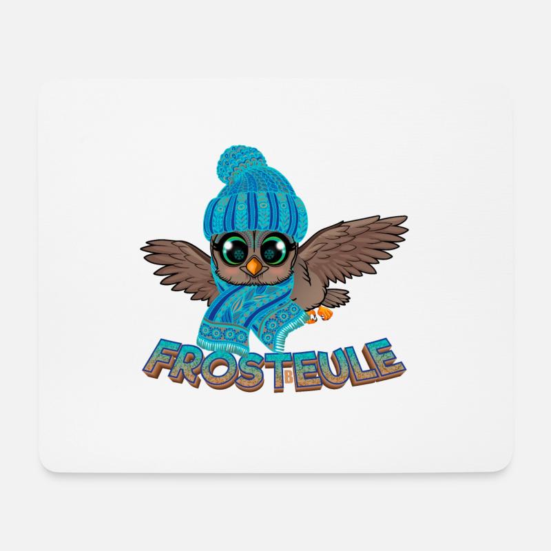 Frosteule Eule Frostbeule Herbst Winter - Mousepad (Querformat) - Weiß