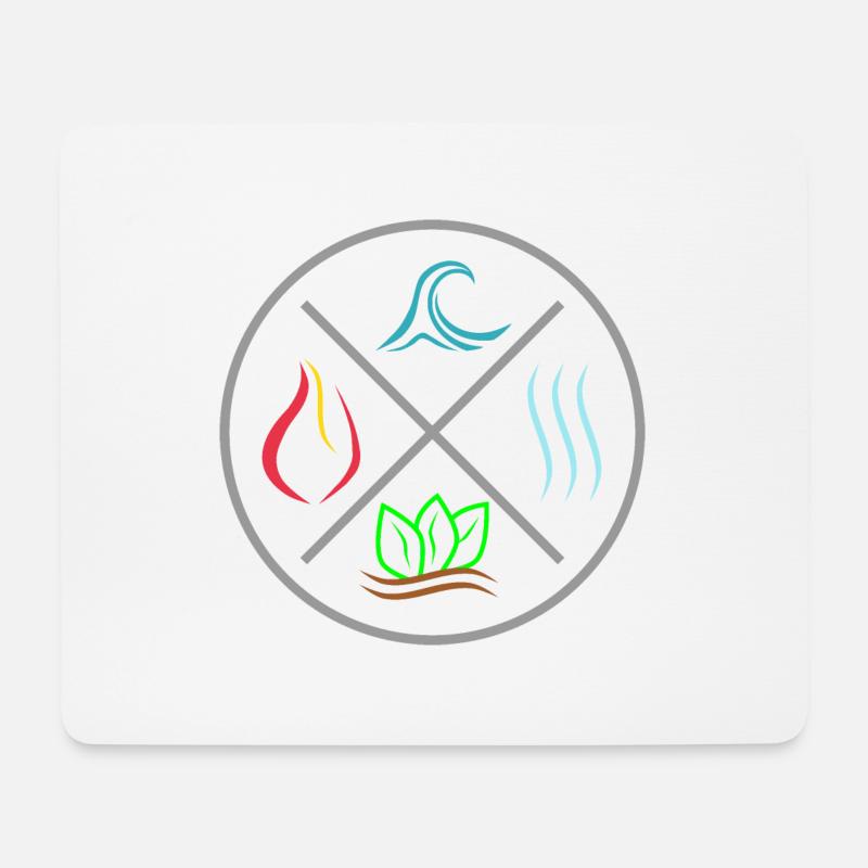 Die 4 Elemente - Feuer, Wasser, Erde, Luft - Kreis - Mousepad (Querformat) - Weiß