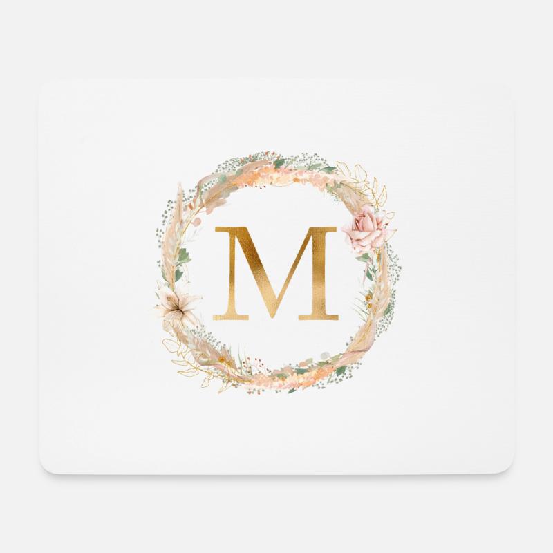 Personalisierbar Monogramm Watercolour Floral M - Mousepad (Querformat) - Weiß