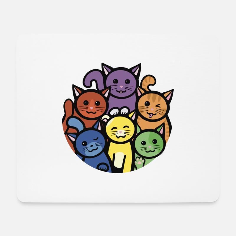 Regenbogen Katzen Rund - Mousepad (Querformat) - Weiß