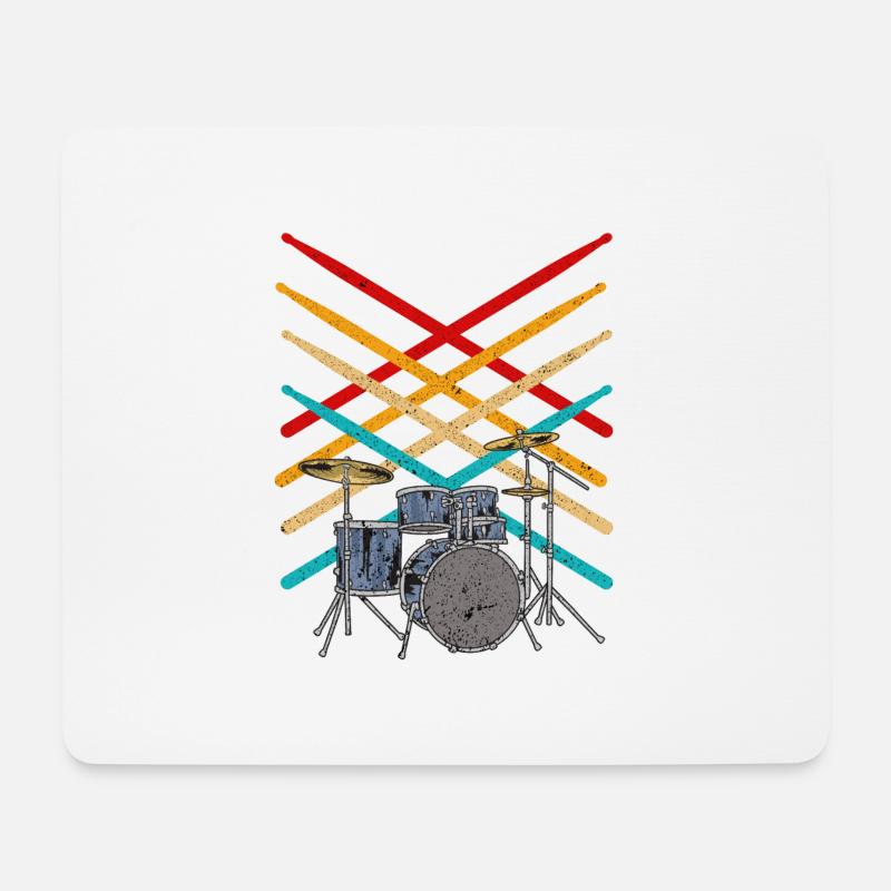 Retro Drum Sticks Musique Batterie fuuny cadeau Batteur - Tapis de souris (format paysage) - blanc