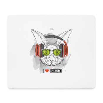 Lapin Lunette Casque Musique I love music - Tapis de souris (format paysage) - blanc - Devant