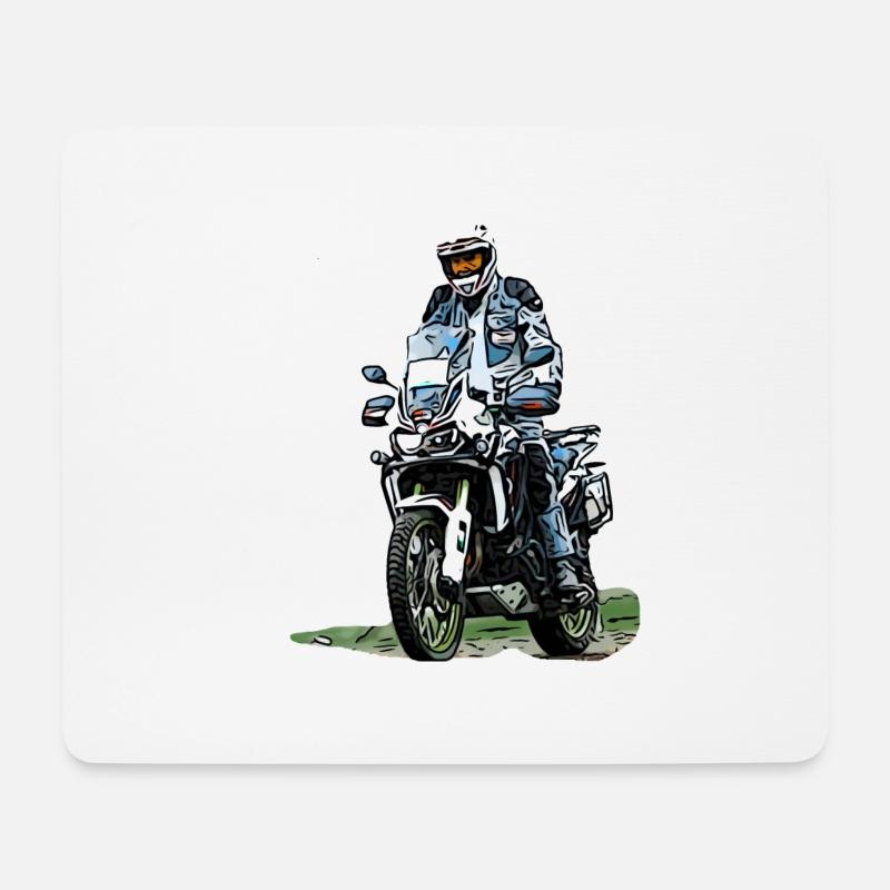 Adventure Biker - stehender Motorradfahrer - Mousepad (Querformat) - Weiß