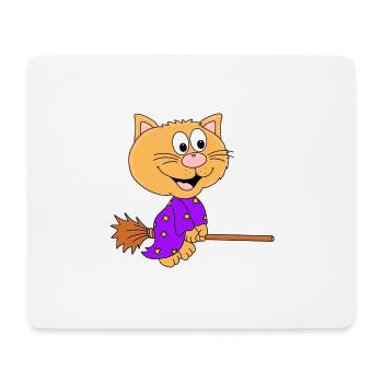 KATZE - HEXE - HEXENBESEN - TIER - KIND - BABY - Mousepad (Querformat) - Weiß - Vorne