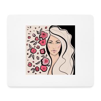 Women's face with open hair and flowers - Mouse Pad (horizontal) - white - Front