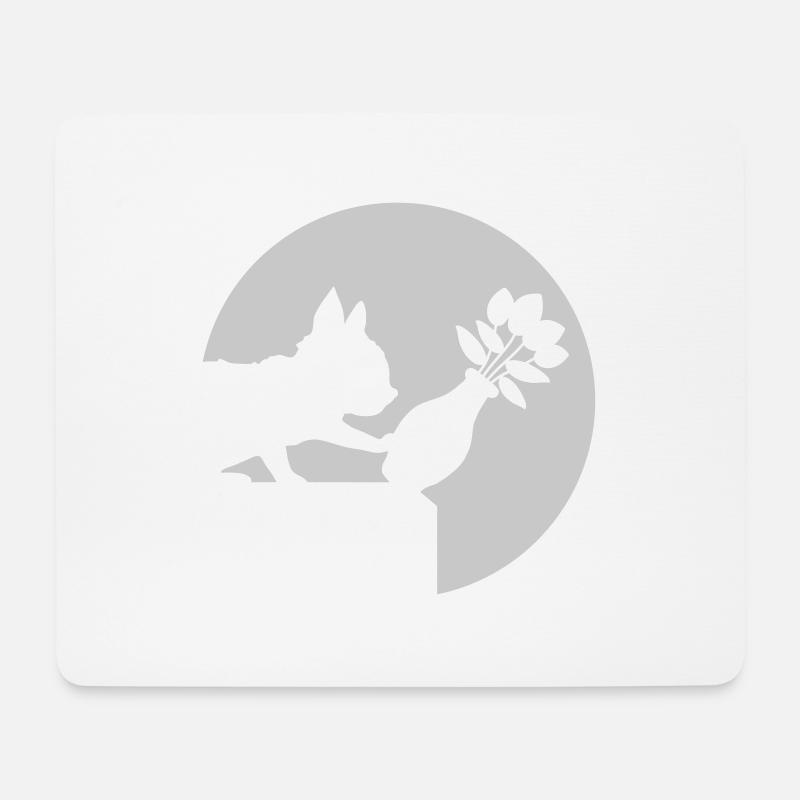Herunterfallende Blumenvase freche Katze - Mousepad (Querformat) - Weiß