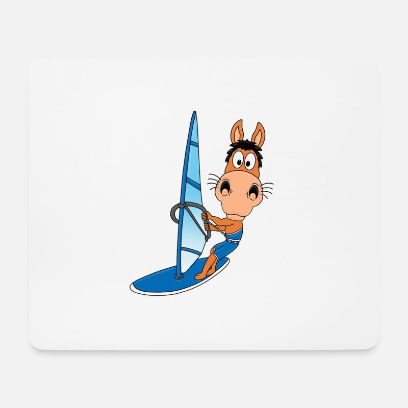 PFERD - WINDSURFER - SURFER - WASSERSPORT - TIER - Mousepad (Querformat) - Weiß