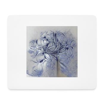 Blue line drawing of a beautiful tangled flowers - Mouse Pad (horizontal) - white - Front