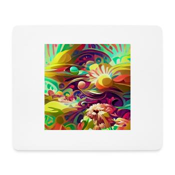 Helle psychedelische Retro-Blumen und -Formen - Mousepad (Querformat) - Weiß - Vorne
