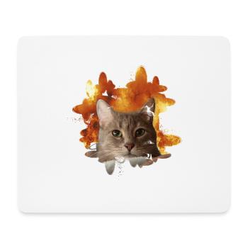 Katzenkopf vor Feuer - Feuerkatze Katze - Mousepad (Querformat) - Weiß - Vorne