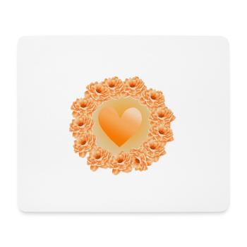 Oranges Herz in Blumen - Mousepad (Querformat) - Weiß - Vorne