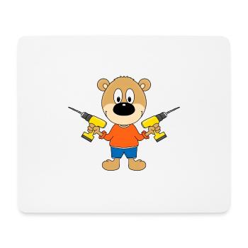 TEDDY - BÄR - HEIMWERKER - HANDWERKER - BOHRER - Mousepad (Querformat) - Weiß - Vorne