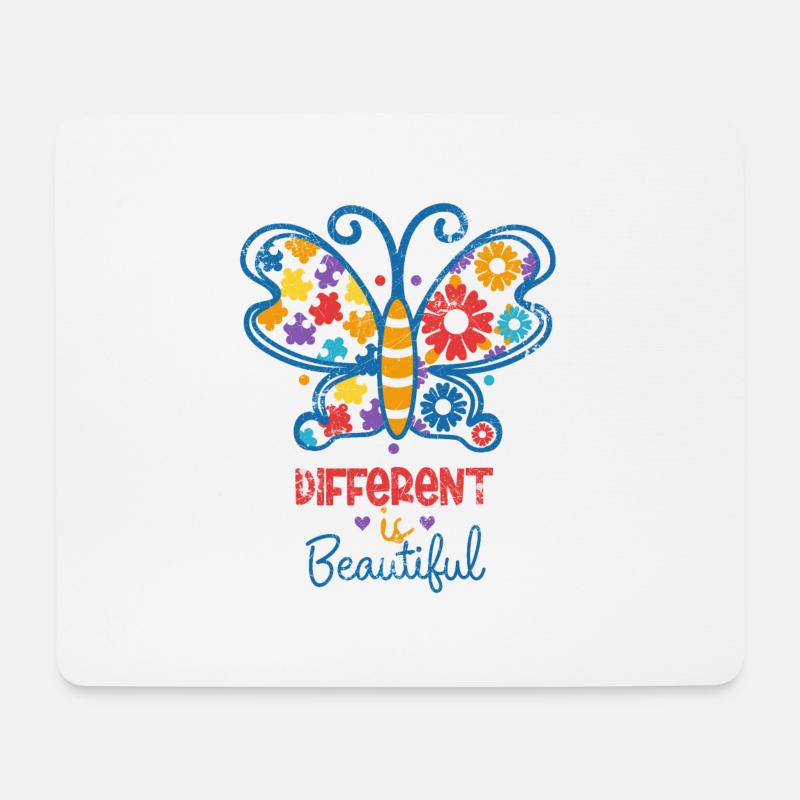 AUTISMUS ANDERS IST SCHÖN SCHMETTERLING ADS SPRUCH - Mousepad (Querformat) - Weiß