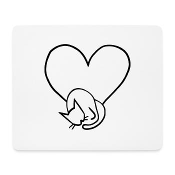 Cats Love Heart Line Art Idée cadeau - Tapis de souris (format paysage) - blanc - Devant