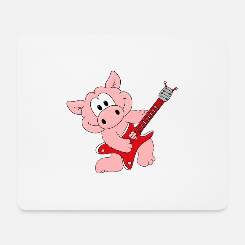 SCHWEIN - GITARRE - GITARRIST - MUSIK - MUSIKER - Mousepad (Querformat) - Weiß