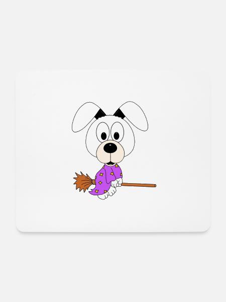 HUND - HEXENBESEN - HEXE - HALLOWEEN - TIER - FUN - Mousepad (Querformat) - Weiß