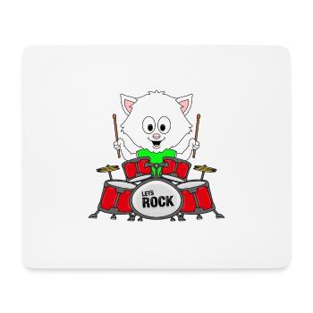 SCHLAGZEUG - KATZE - MUSIK - MUSIKER - ROCK - Mousepad (Querformat) - Weiß - Vorne