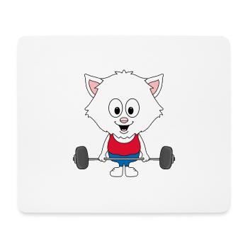 KATZE - GEWICHTHEBER - BODYBUILDING - SPORT - Mousepad (Querformat) - Weiß - Vorne