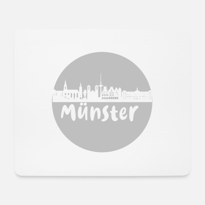 Münster, kreis, skyline,scherenschnitt, grau - Mousepad (Querformat) - Weiß