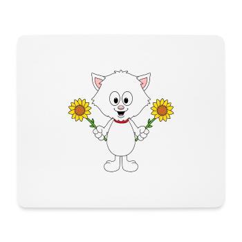 KATZE - SONNENBLUMEN - BLUMEN - TIERISCH - Mousepad (Querformat) - Weiß - Vorne