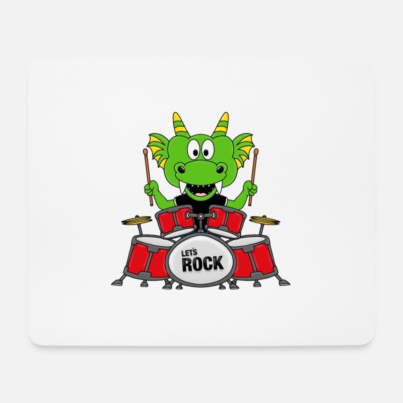 SCHLAGZEUGER - BAND - MUSIK - DRACHE - KIND - Mousepad (Querformat) - Weiß