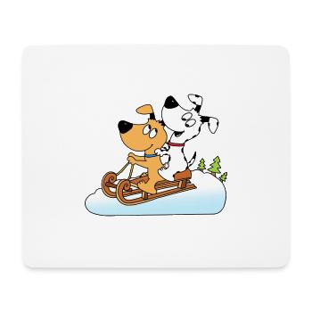 HUNDE - SCHLITTEN - RODELN - HUND - WINTERSPORT - Mousepad (Querformat) - Weiß - Vorne